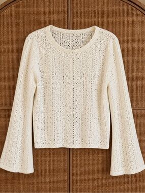 Women's Cream Open-Knit Long Sleeve Sweater Top